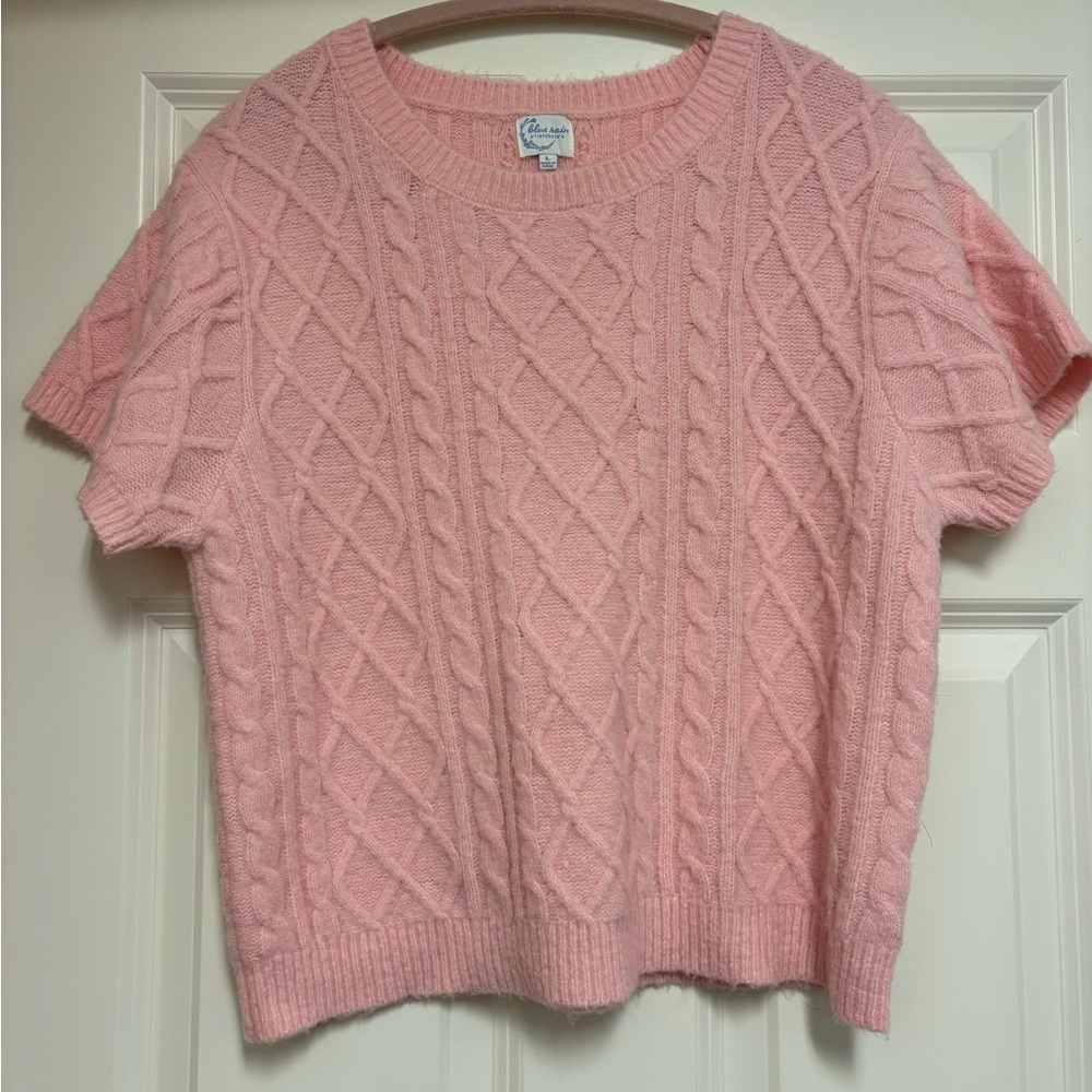 Francesca's Blue Rain x Francesca's Pink Cable Knit Sweater Tee Top